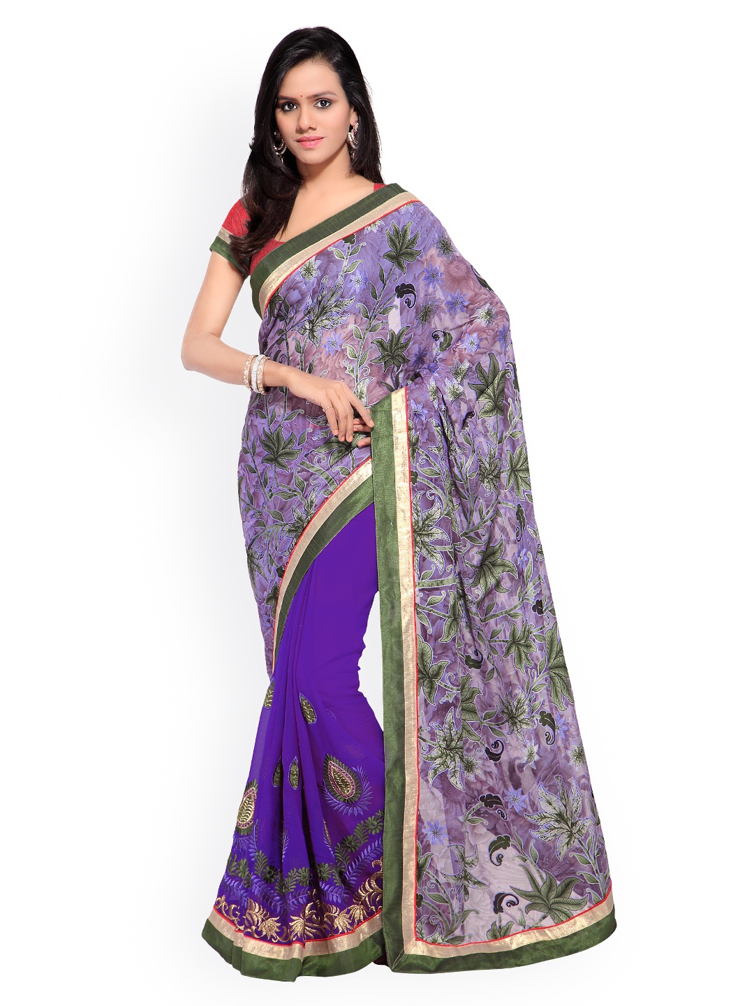 

Kalista Grey & Purple Embroidered Jacquard & Georgette Saree