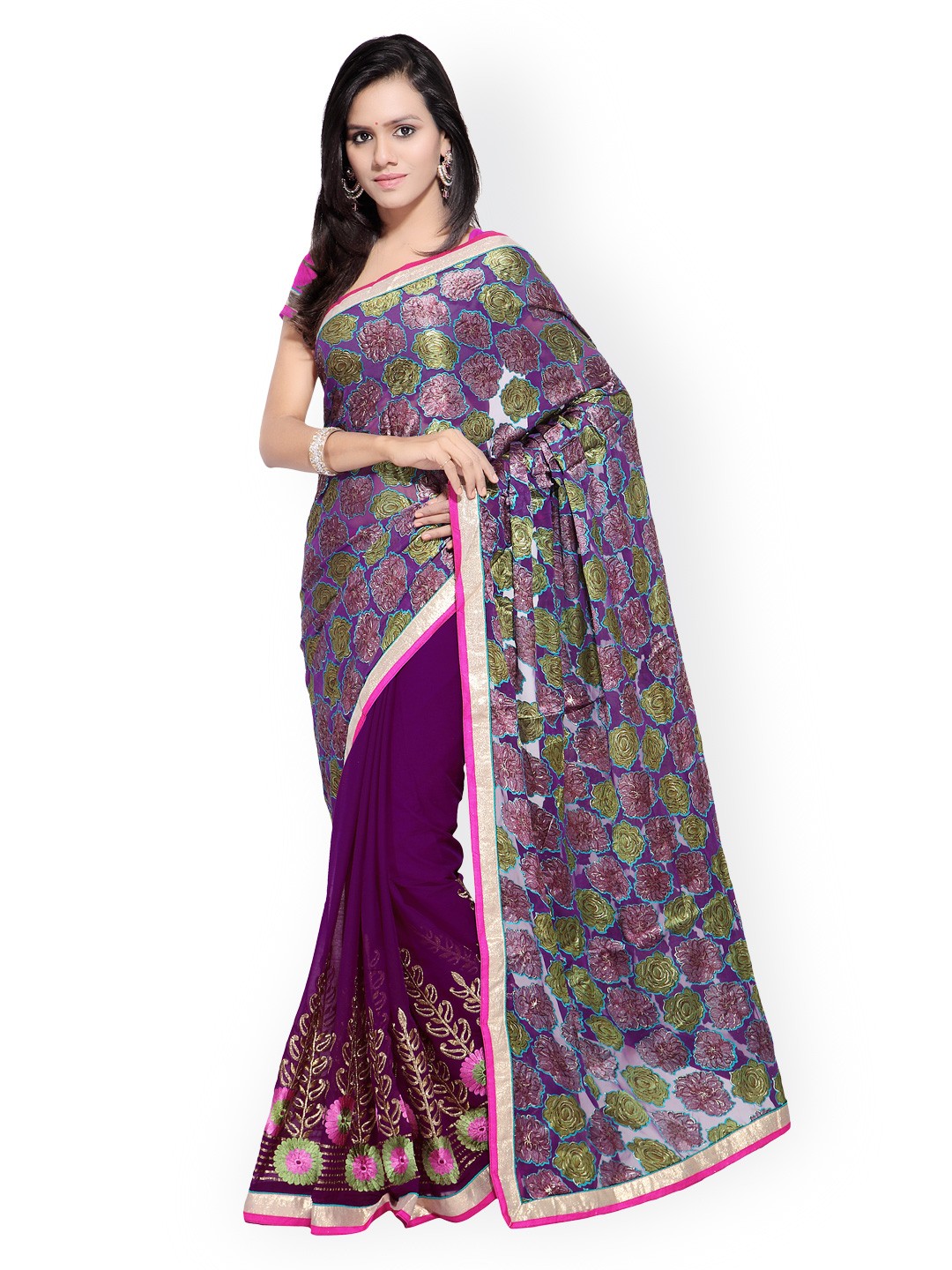 

Kalista Purple Embroidered Brasso & Georgette Saree