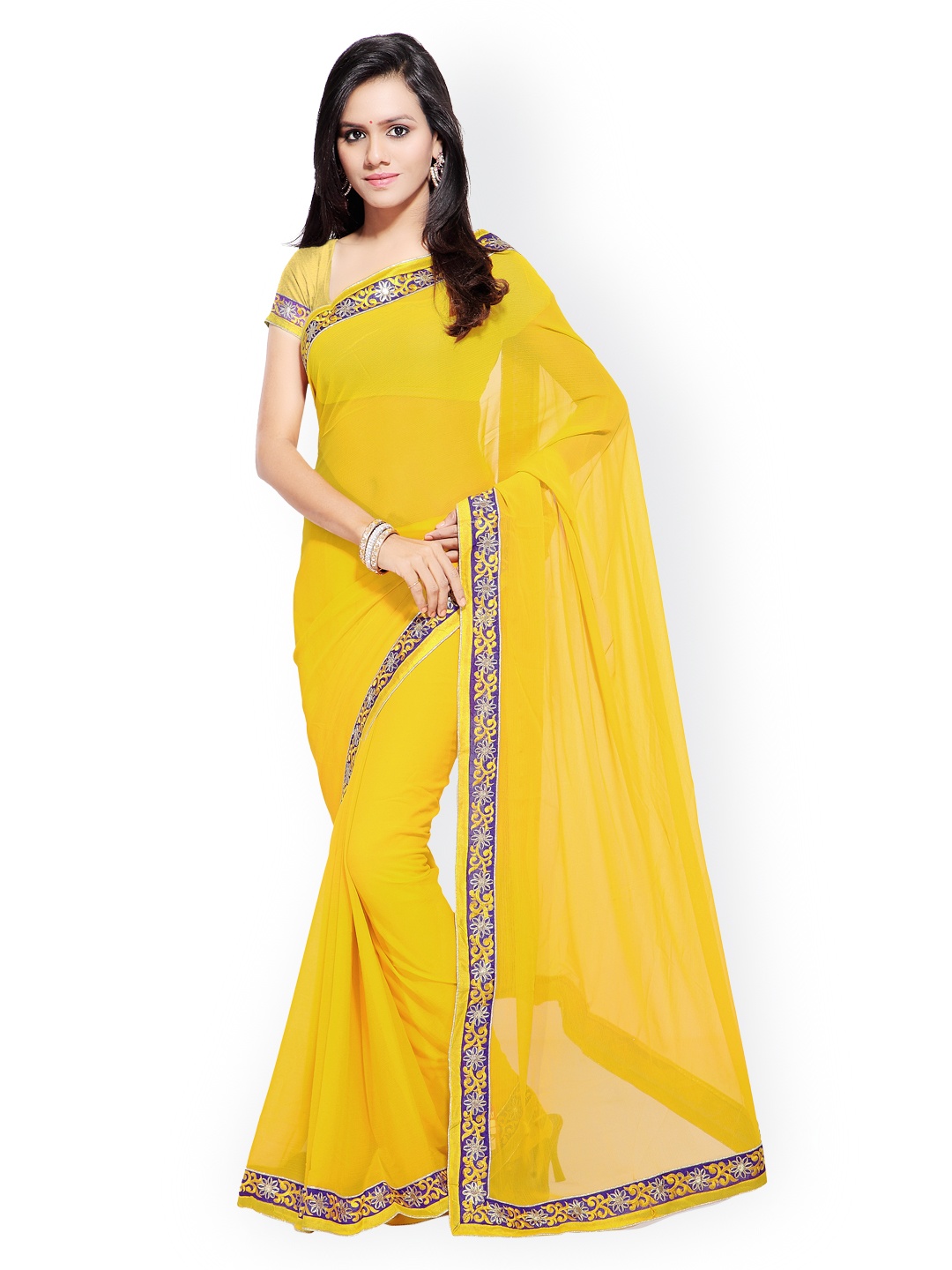 

Kalista Yellow Embroidered Georgette Saree