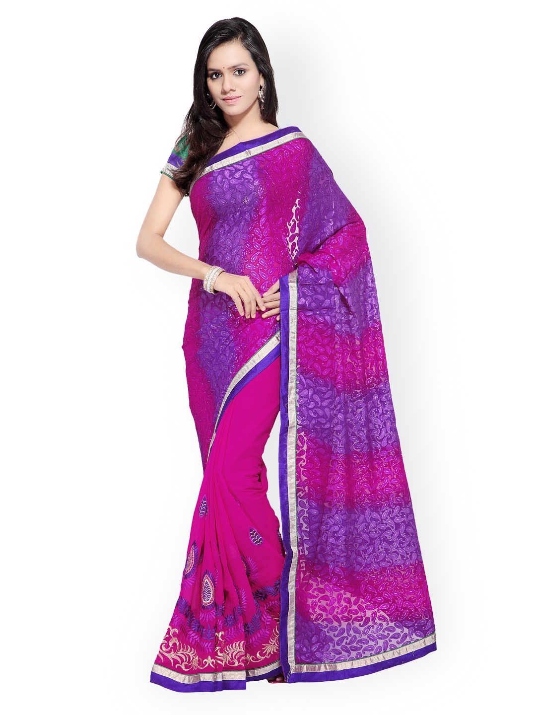 

Kalista Purple Embroidered Brasso Saree