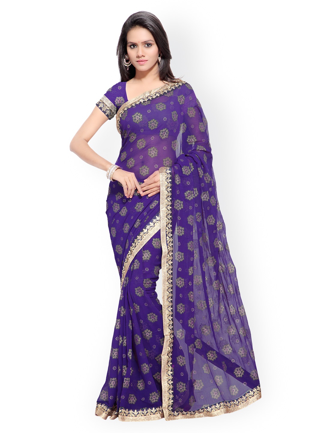 

Kalista Blue Embroidered Jacquard Saree