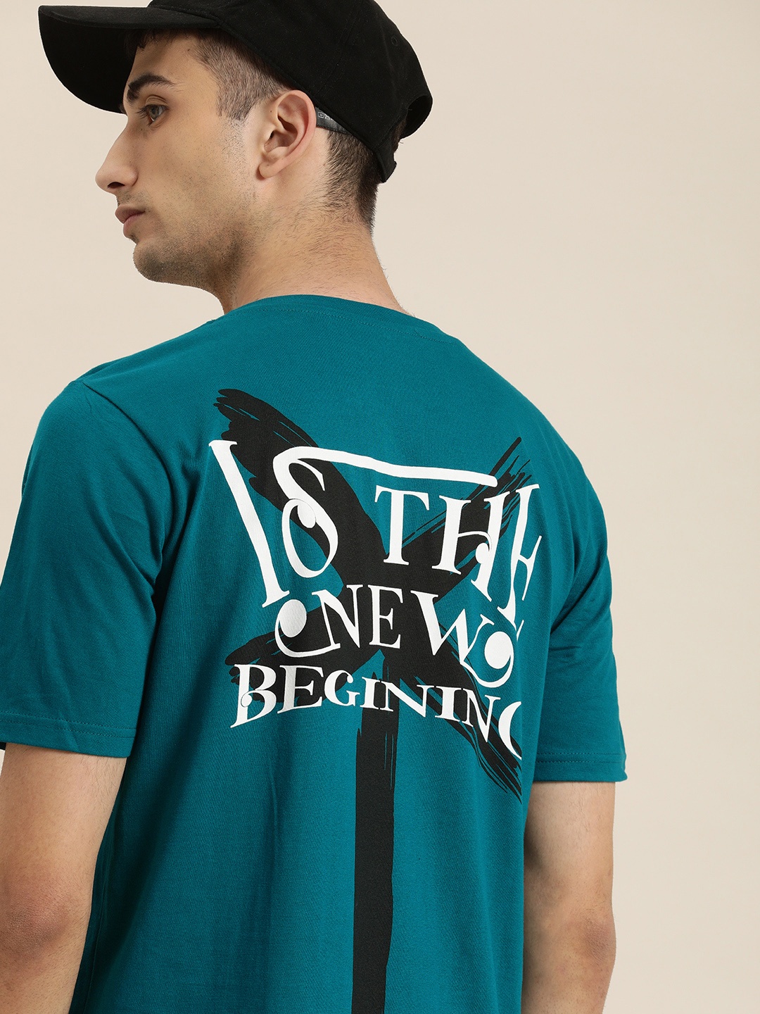 

Moda Rapido Men Teal Blue Back Printed Round Neck Pure Cotton T-shirt