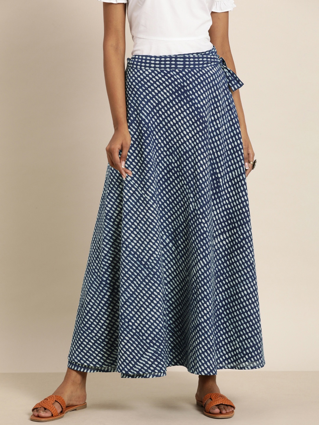 

Taavi Women Navy Blue & White Indigo Dyed Pure Cotton Wrap Skirt with Waist Tie-Up