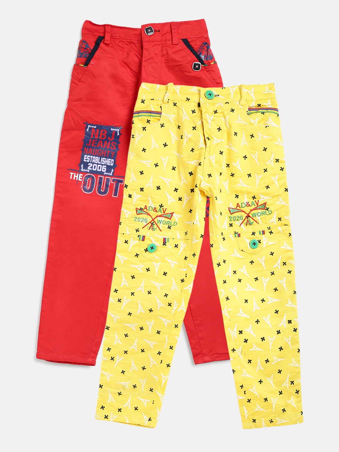 

AD & AV Boys Pack of 2 Printed Regular Trousers, Red