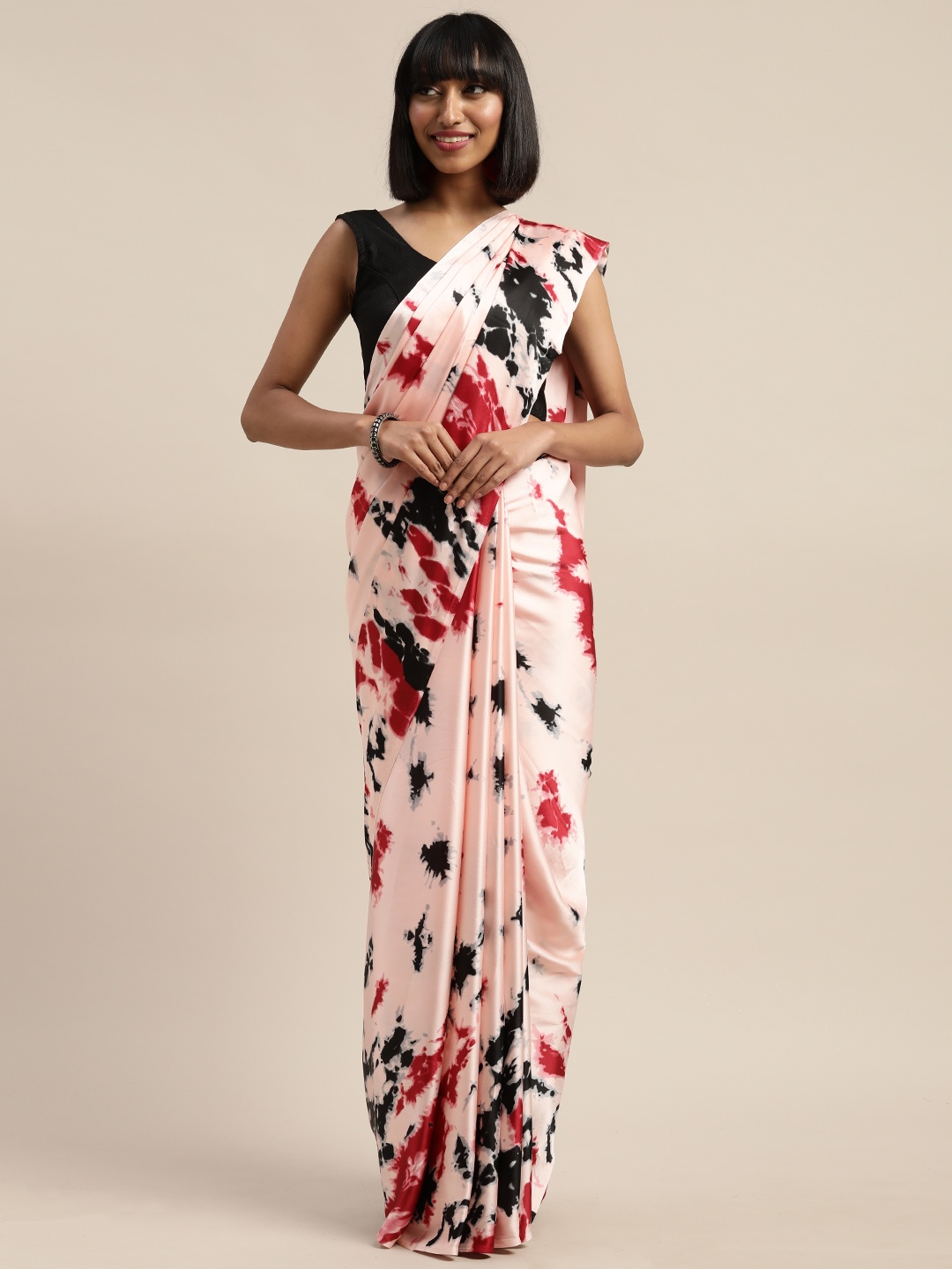 

Mitera Pink & Black Ombre Printed Poly Crepe Saree
