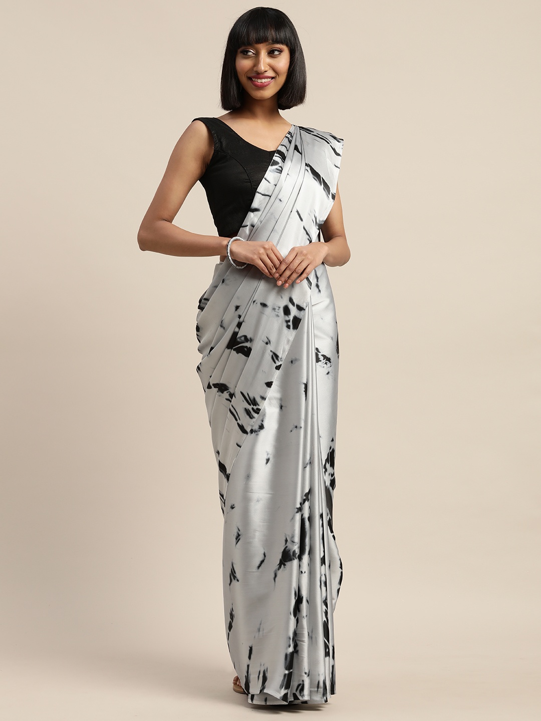 

Mitera Grey & Black Ombre Printed Satin Saree