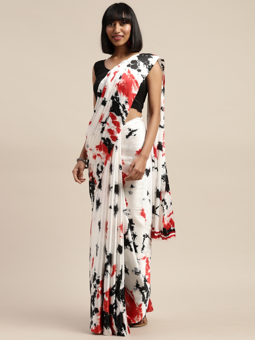 

Mitera White & Black Satin Printed Saree