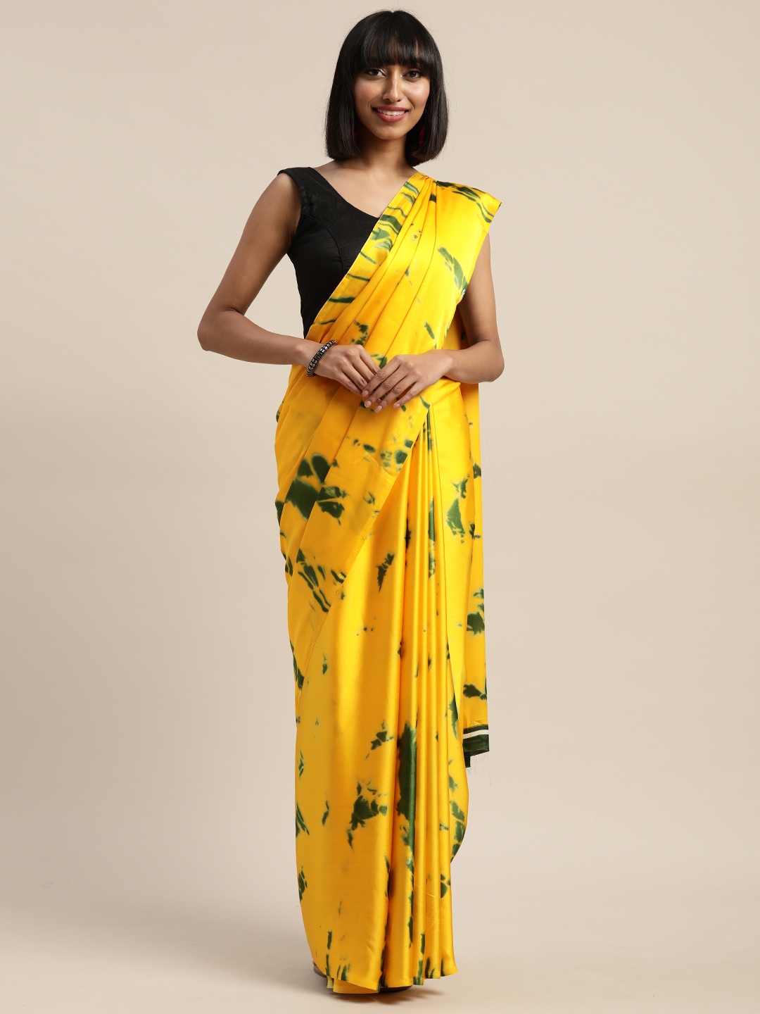 

Mitera Yellow & Green Poly Crepe Printed Saree