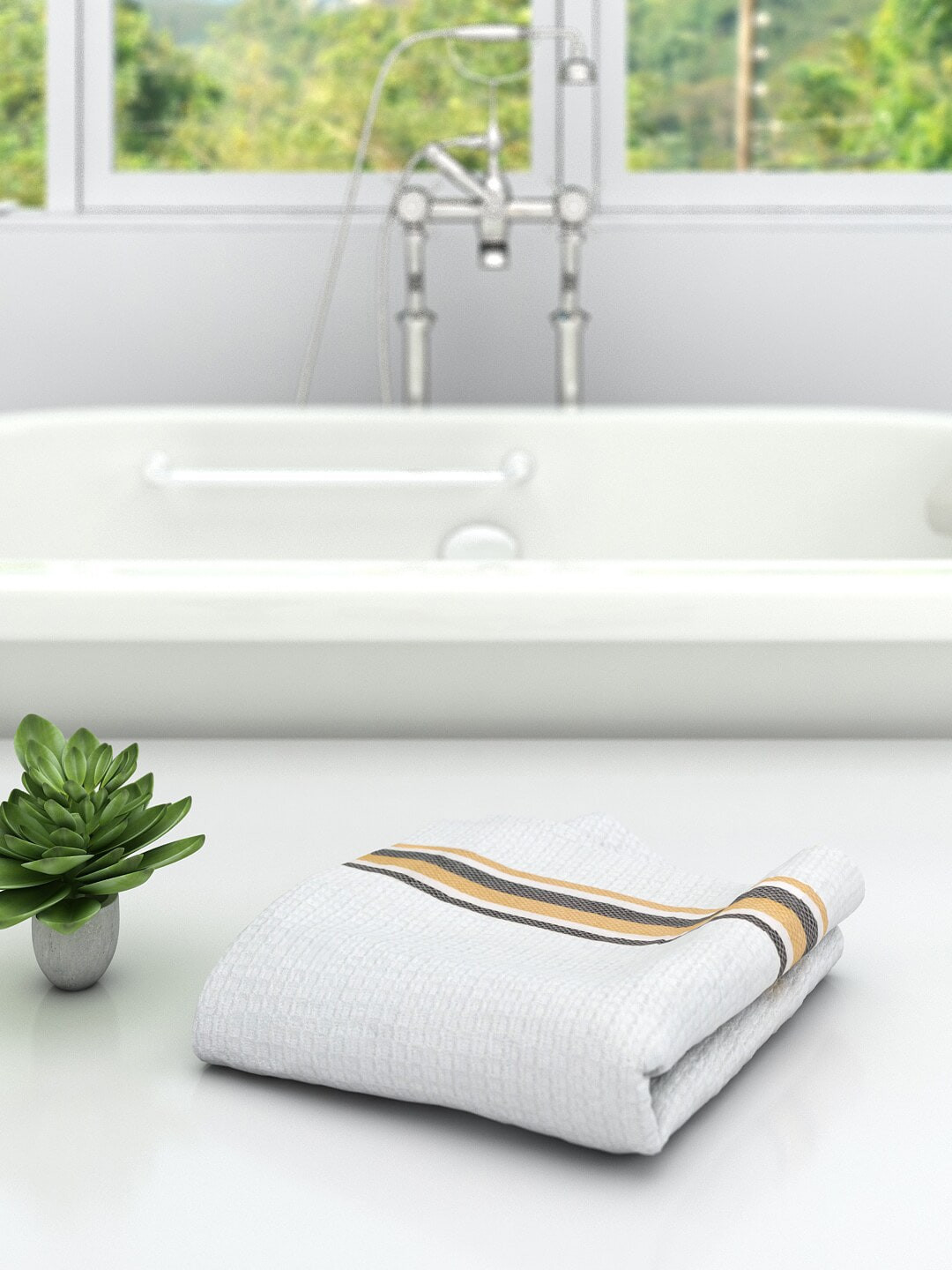 

Athom Trendz Unisex Off-White & Beige Striped 210 GSM Premium Bath Towel
