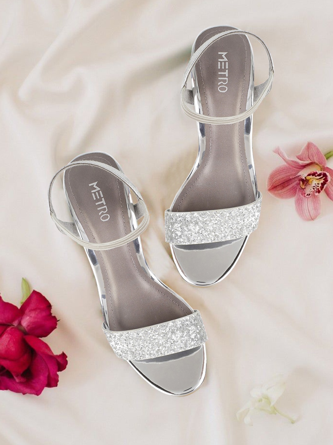 

Metro Women Silver-Toned Embellished Block Heels