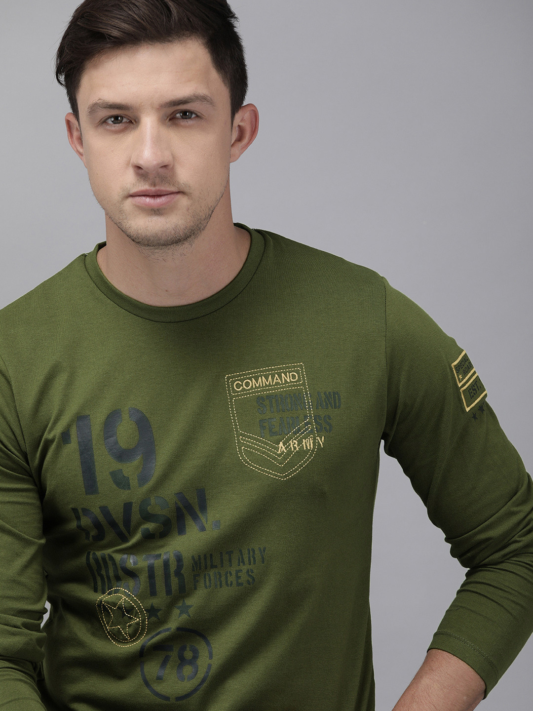 

Roadster Men Olive Green Printed Round Neck Pure Cotton T-shirt