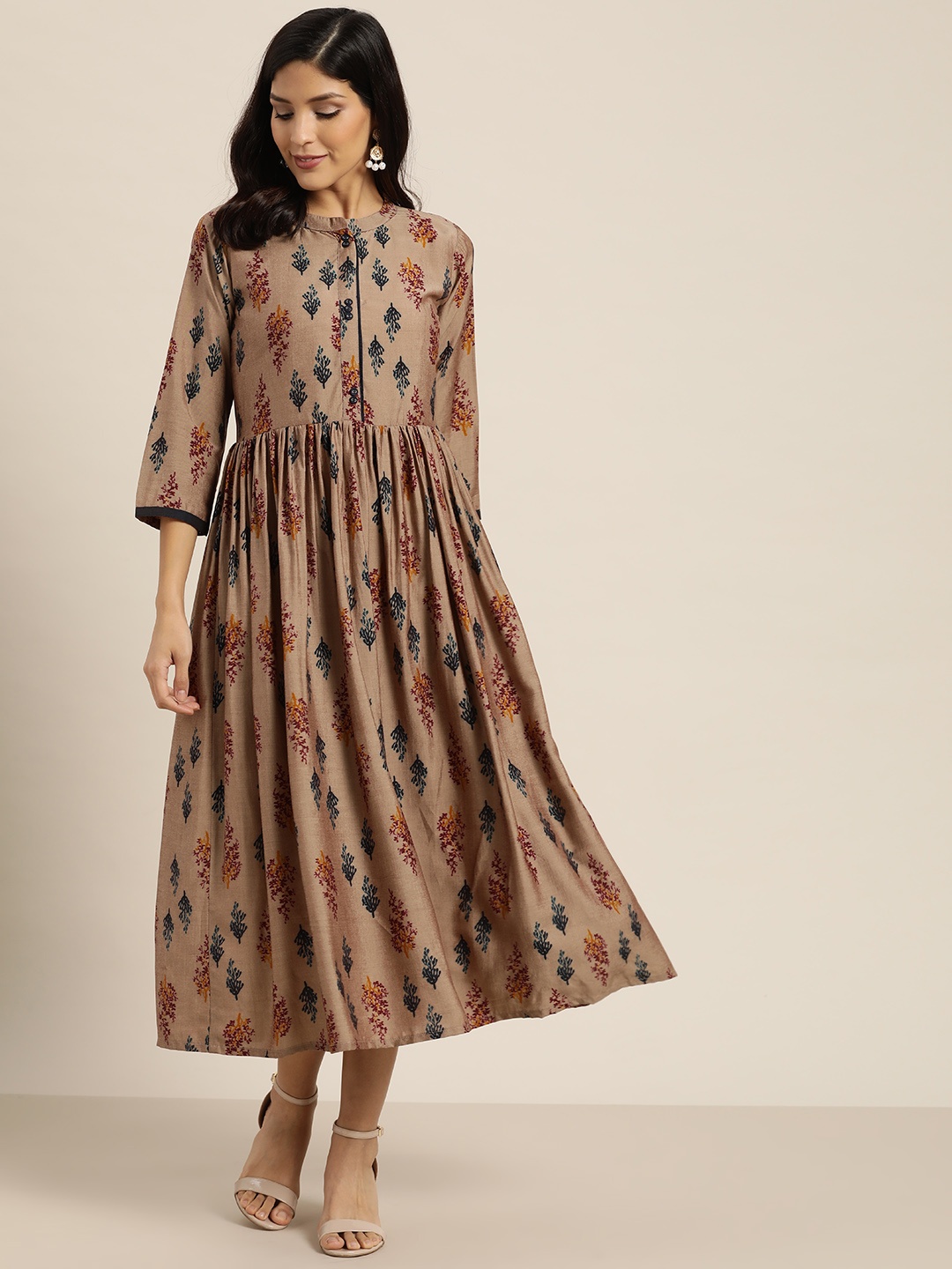 

Sangria Women Brown & Maroon Ethnic Print A-Line Dress