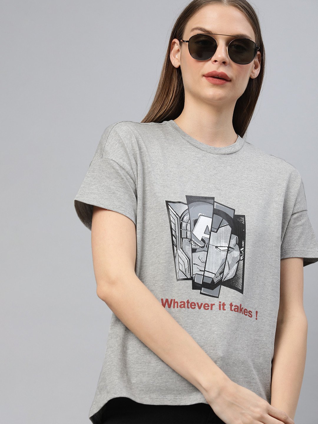 

Van Heusen Woman Grey Captain America Printed Round Neck T-shirt