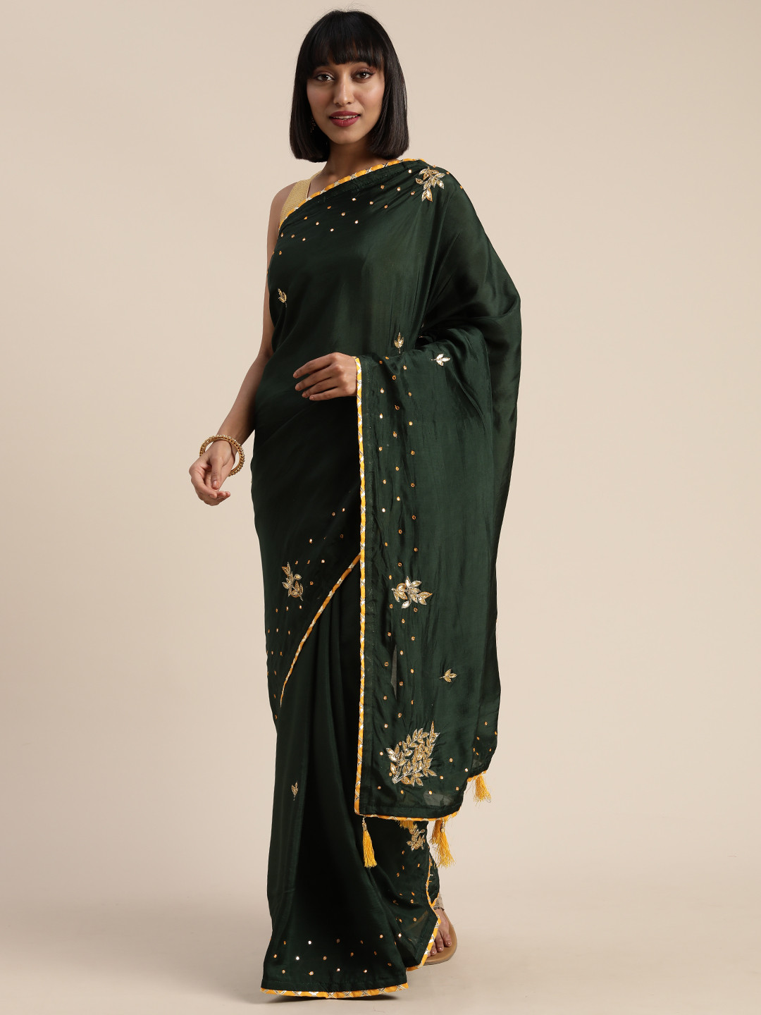 

Geroo Jaipur Green Gota Patti Hand Embellished Silk Saree
