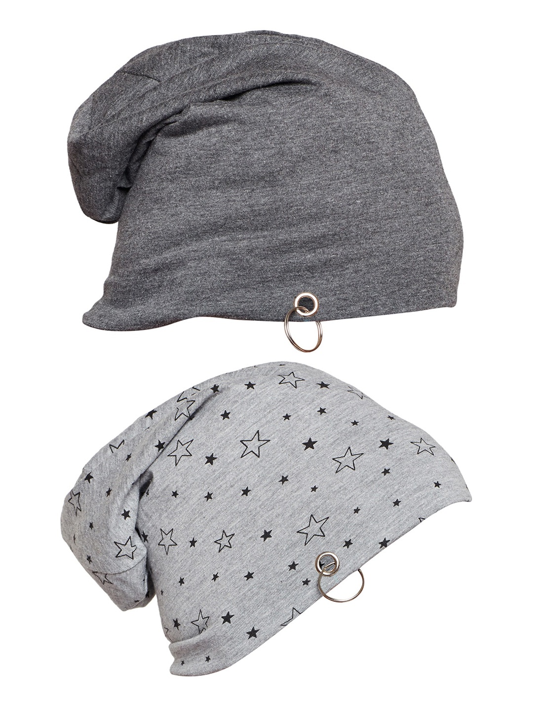 

VIMAL JONNEY Men Set Of 2 Printed And Solid Beanies, Grey melange