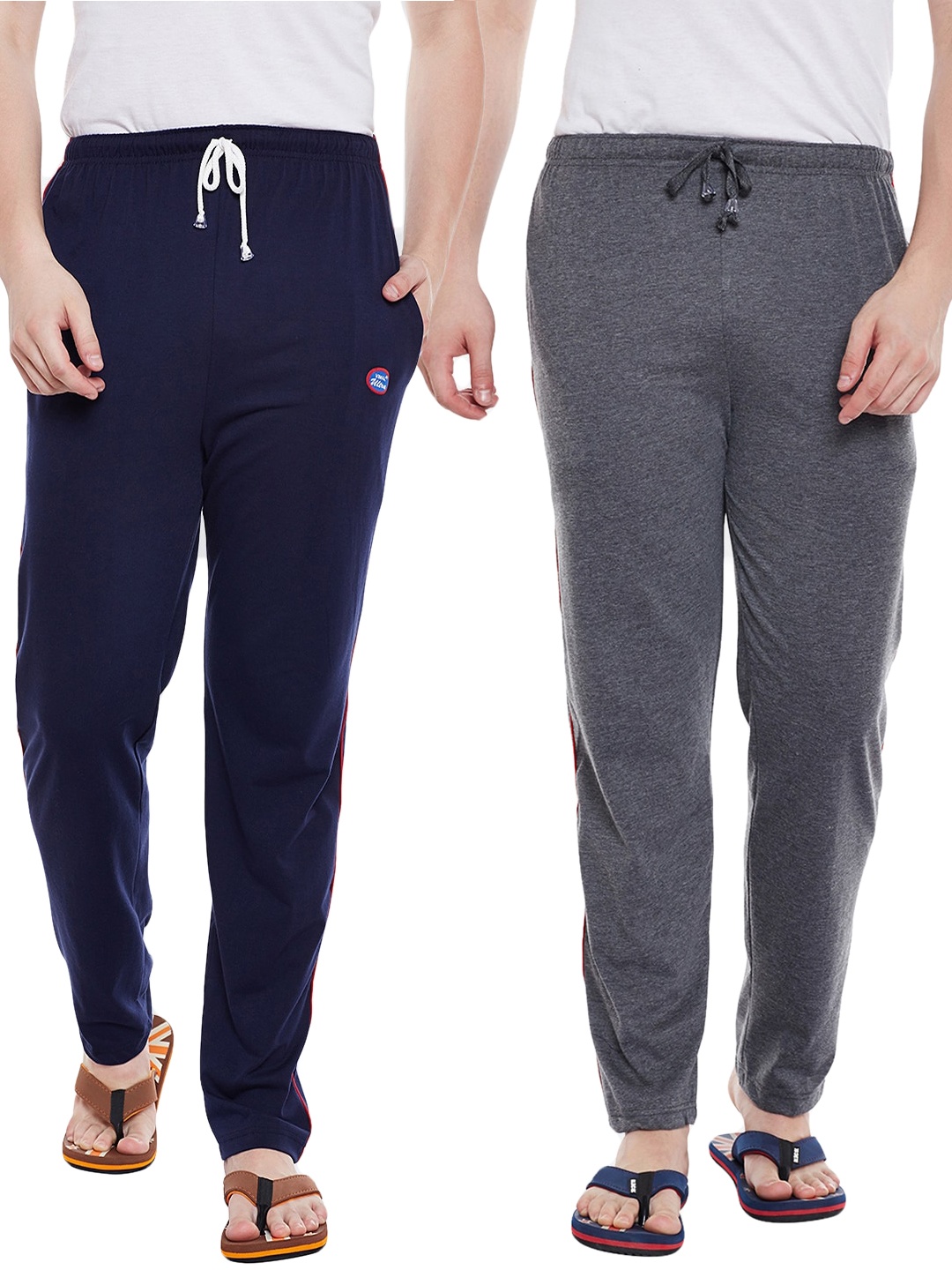 

VIMAL Men Set Of 2 Grey And Navy Blue Solid Lounge Pants