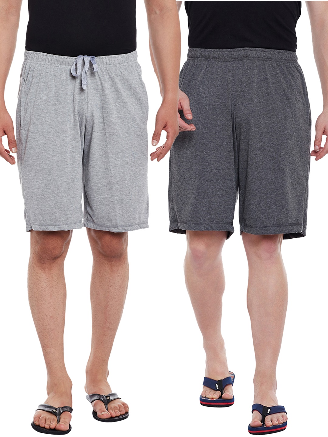 

VIMAL JONNEY Men Pack of 2 Solid Lounge Shorts, Grey melange