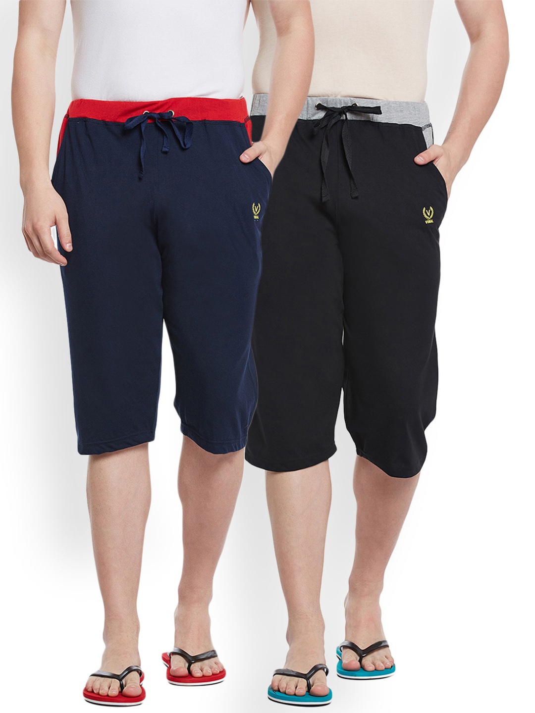 

VIMAL JONNEY Men Pack of 2 Solid Lounge Shorts, Navy blue