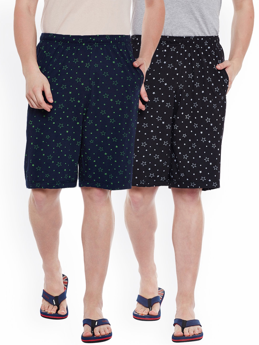MACK JONNEY Men Pack Of 2 Printed Lounge Shorts, Navy blue