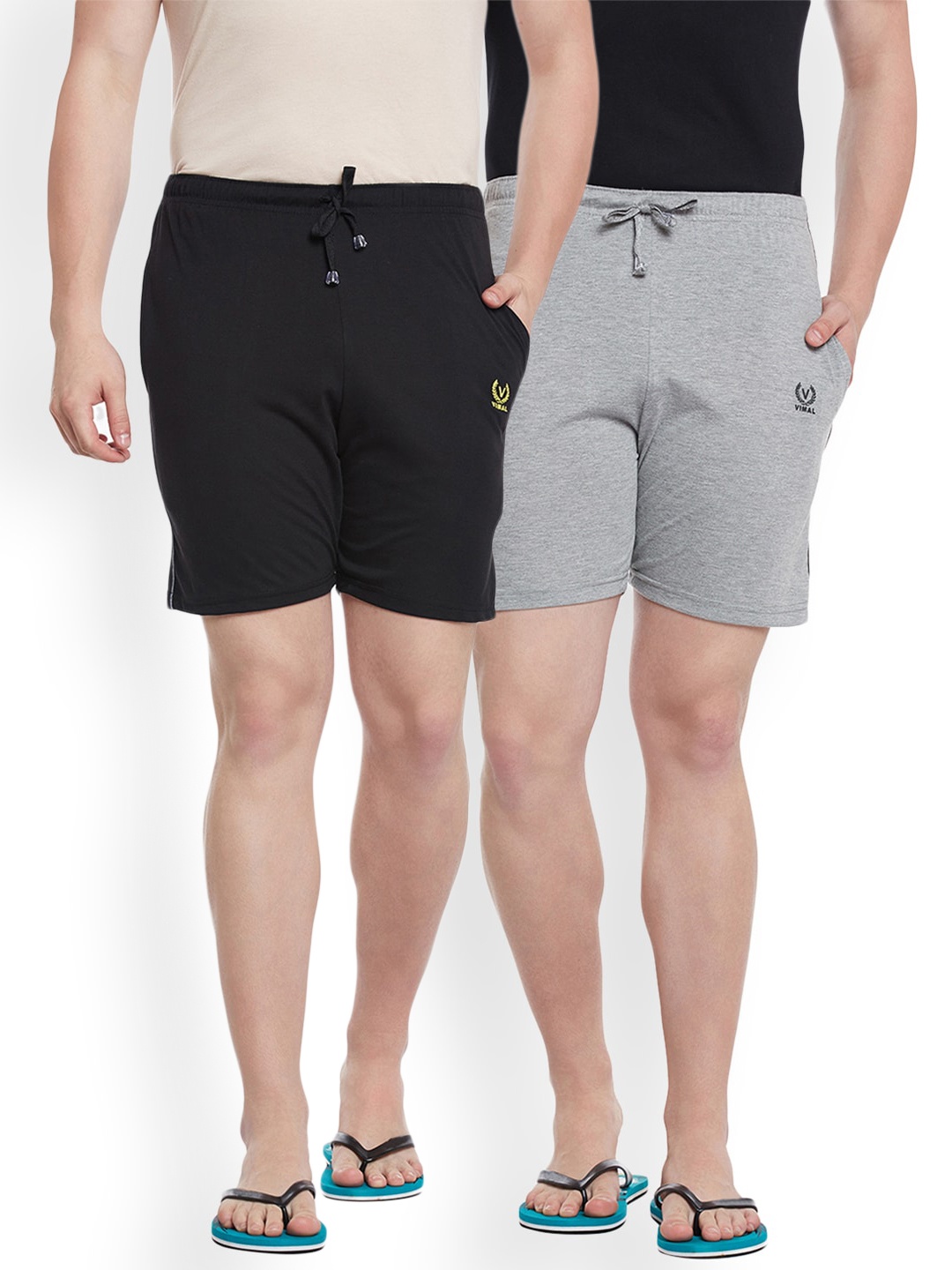 

VIMAL JONNEY Men Pack Of 2 Solid Lounge Shorts, Black