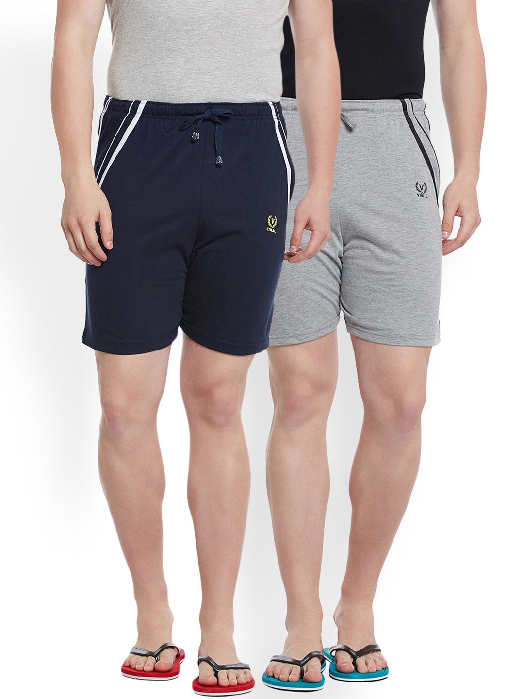 

VIMAL JONNEY Men Pack Of 2 Solid Lounge Shorts, Navy blue