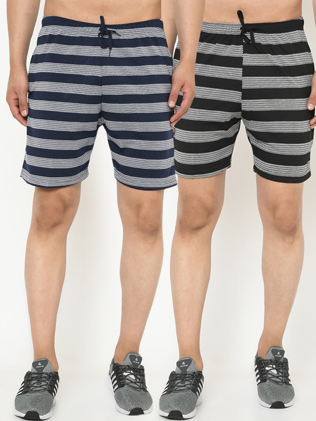 MACK JONNEY Men Pack Of 2 Striped Lounge Shorts, Black