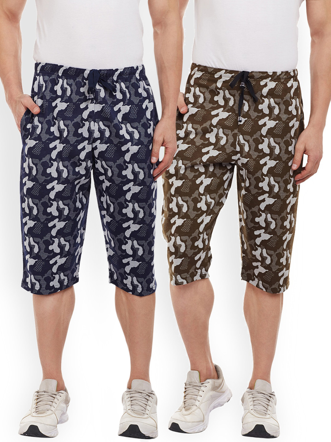 

VIMAL JONNEY Men Pack Of 2 Printed Lounge Shorts, Olive