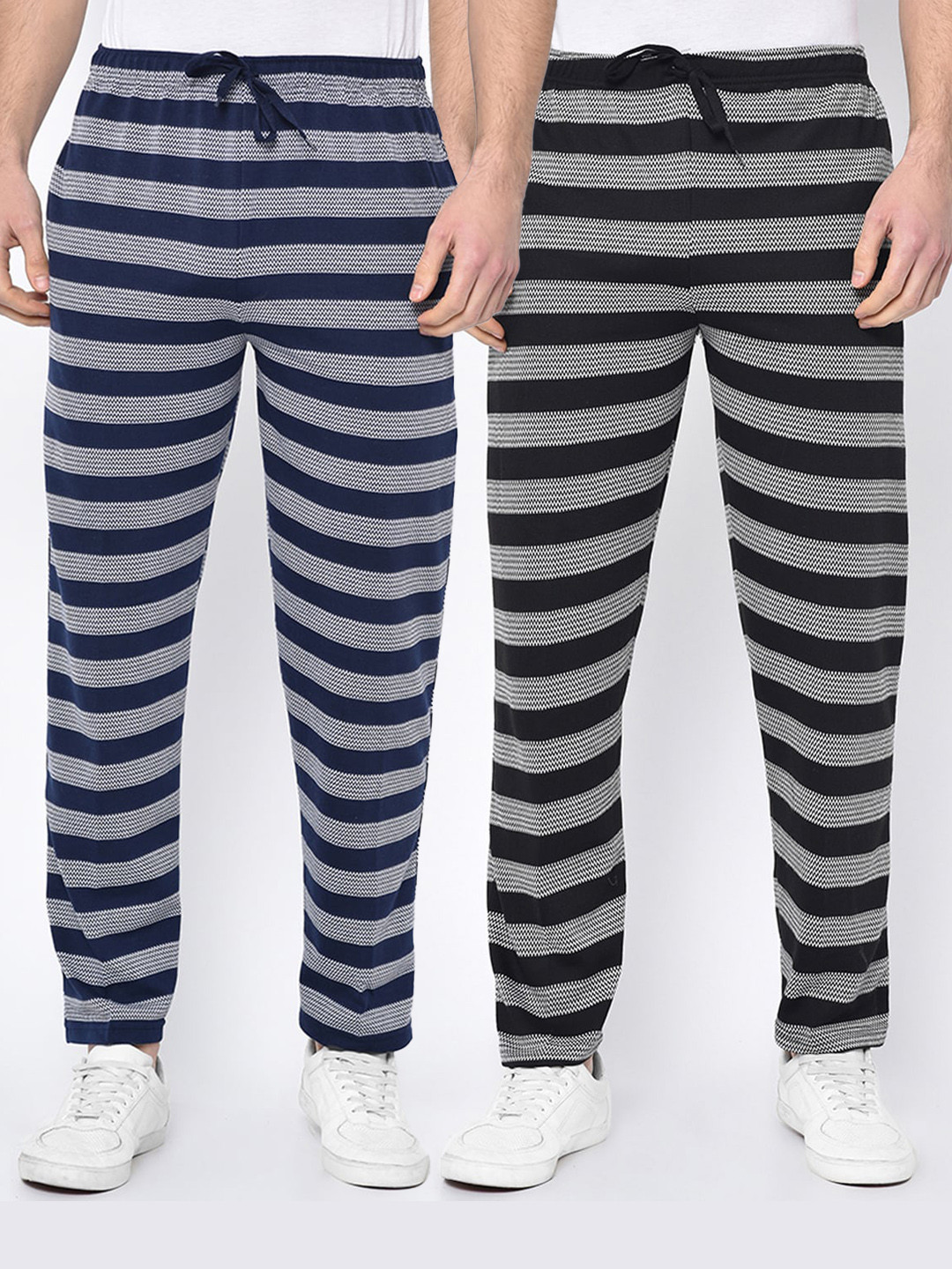 

VIMAL JONNEY Men Pack of 2 Striped Joggers, Black