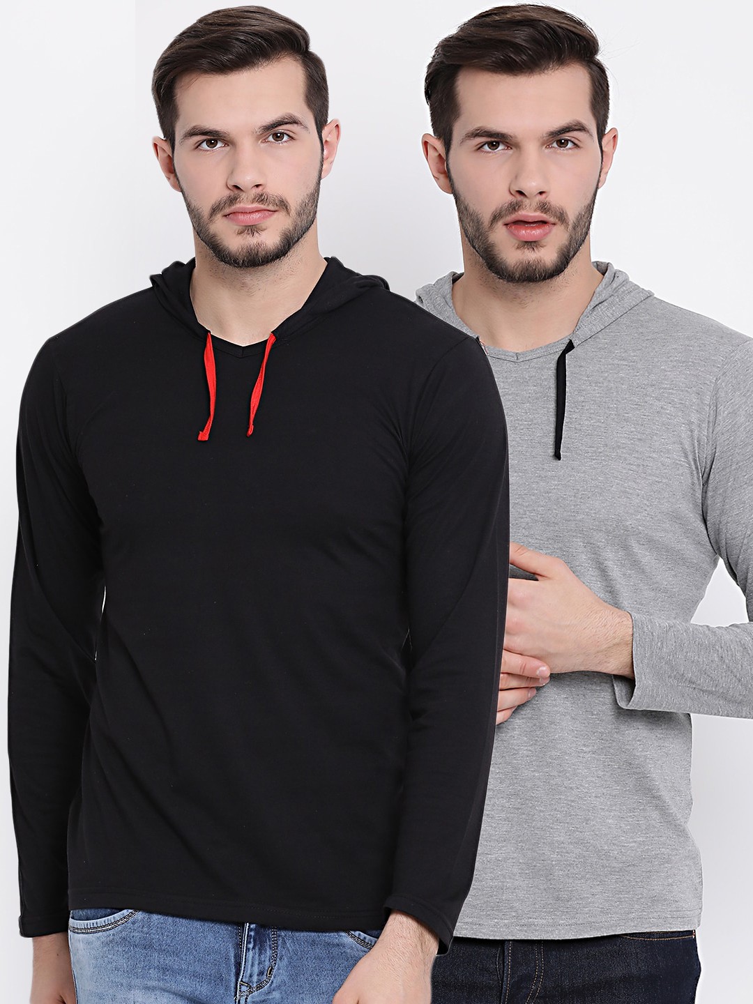 

MACK JONNEY Men Pack of 2 Solid Hooded T-shirts, Black