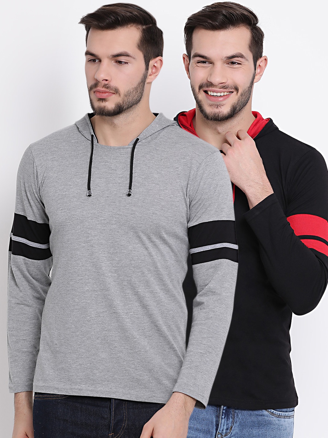 

MACK JONNEY Men Pack of 2 Solid Hooded T-shirts, Grey