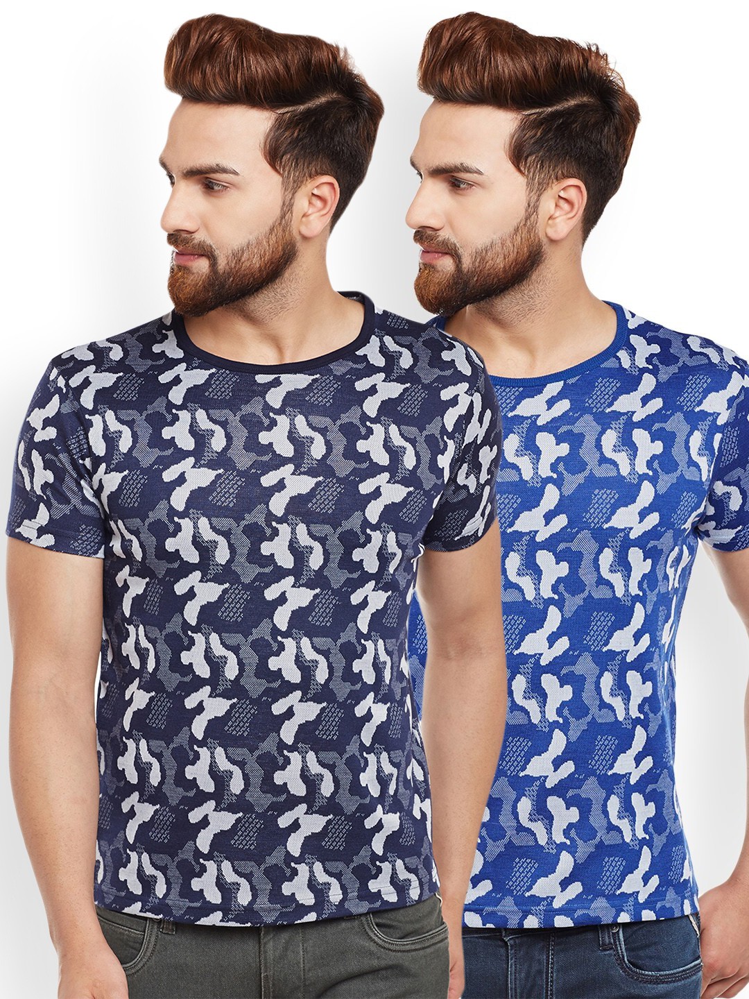 

VIMAL JONNEY Men Pack of 2 Printed Round Neck T-shirts, Navy blue