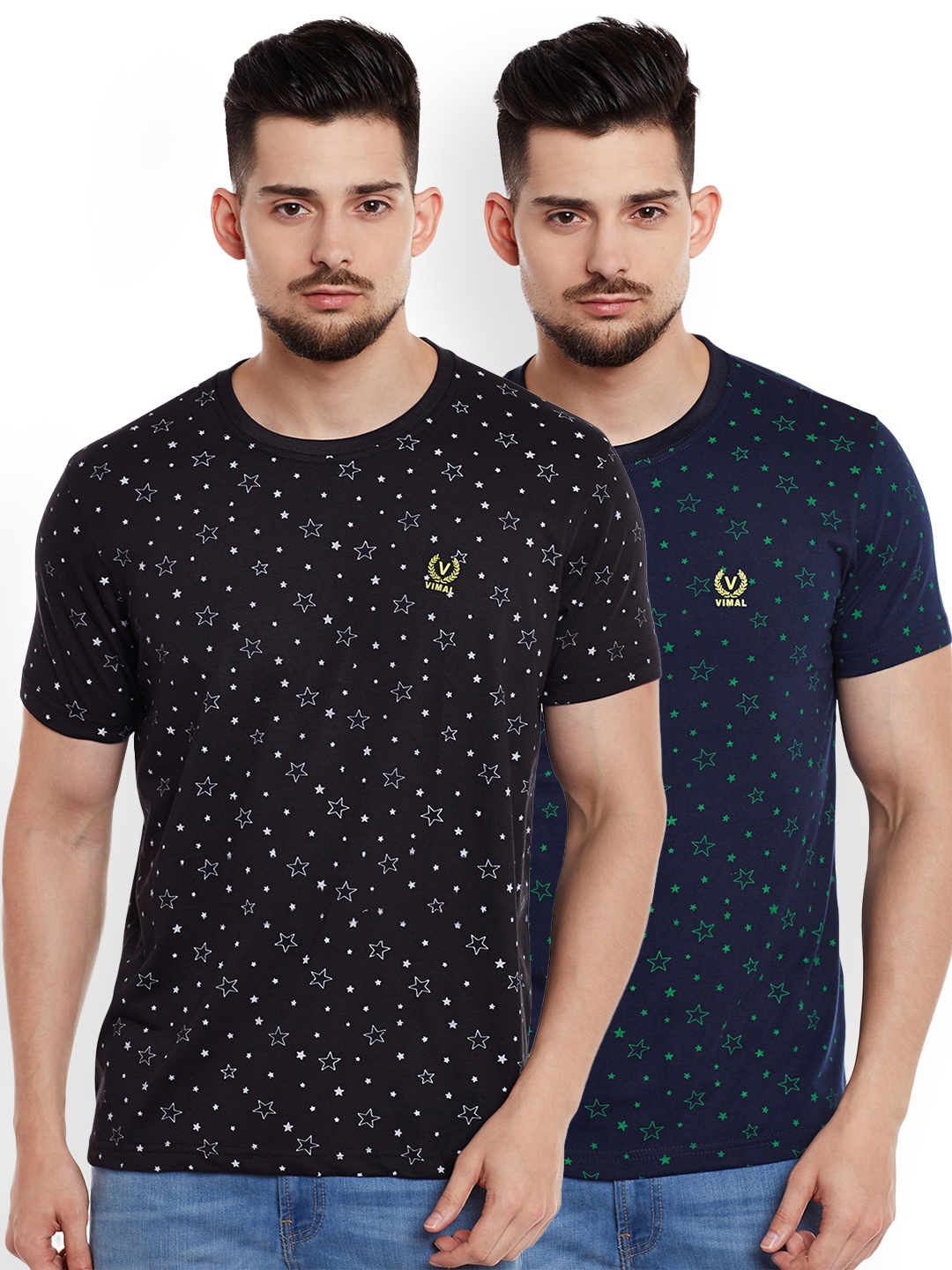 

MACK JONNEY Men Pack of 2 Printed Round Neck T-shirts, Navy blue