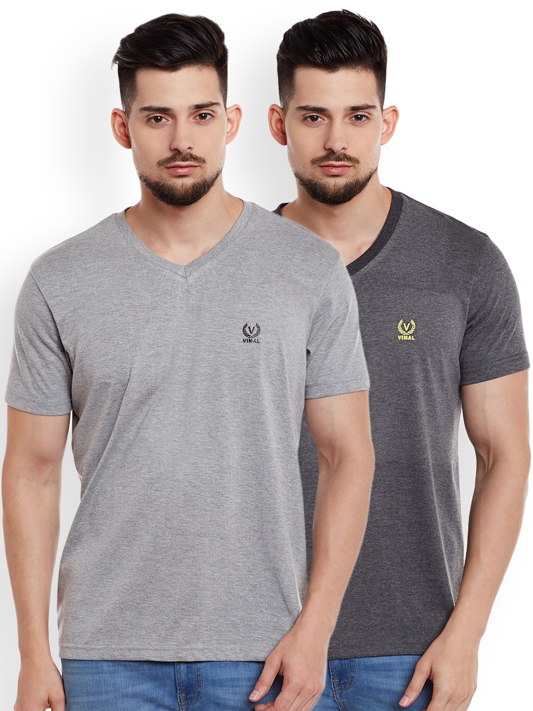 

MACK JONNEY Men Pack of 2 Solid V-Neck T-shirt, Grey