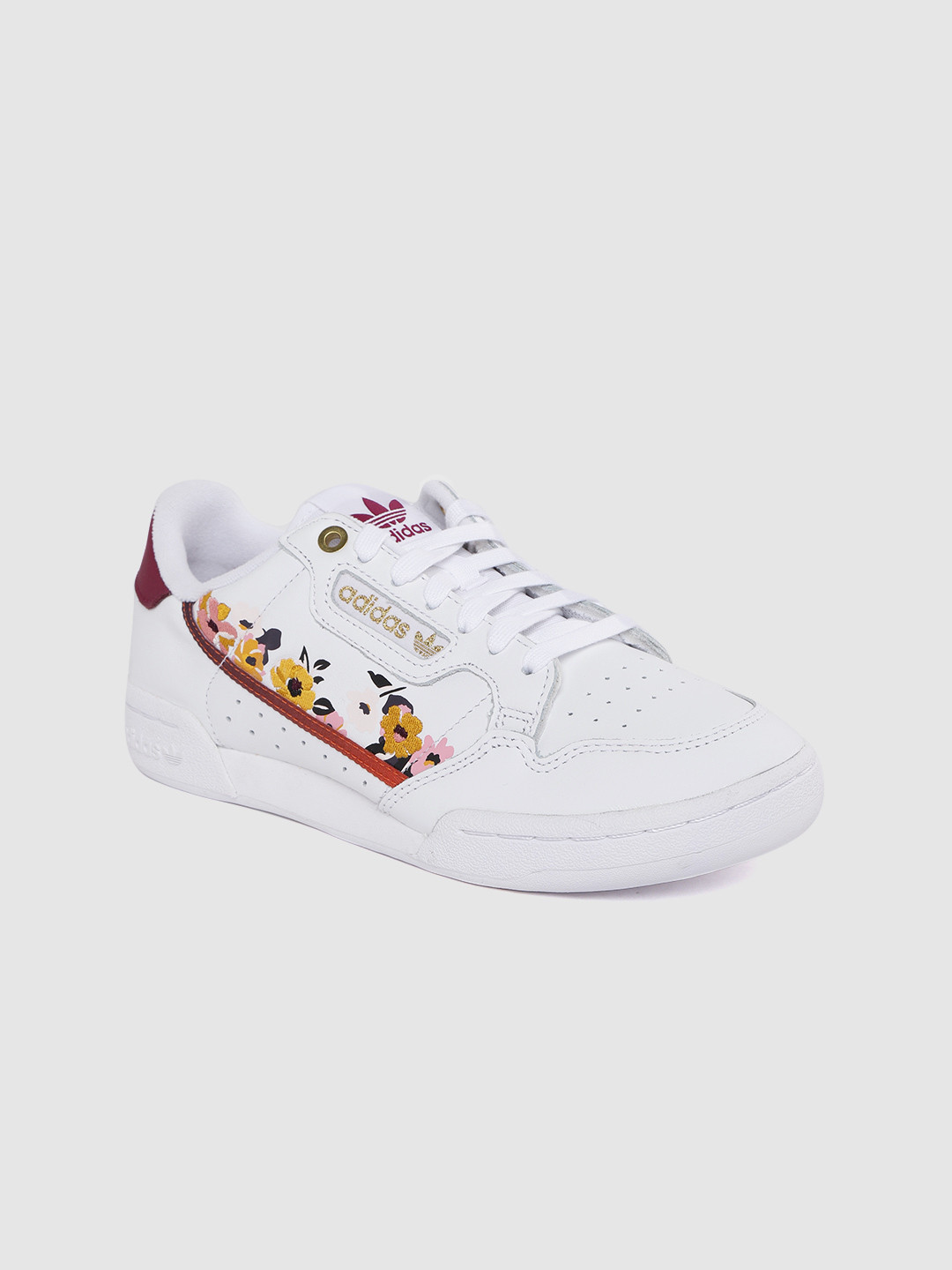 

ADIDAS Originals Women White & Mustard Yellow Leather Continental 80 Floral Print Sneakers
