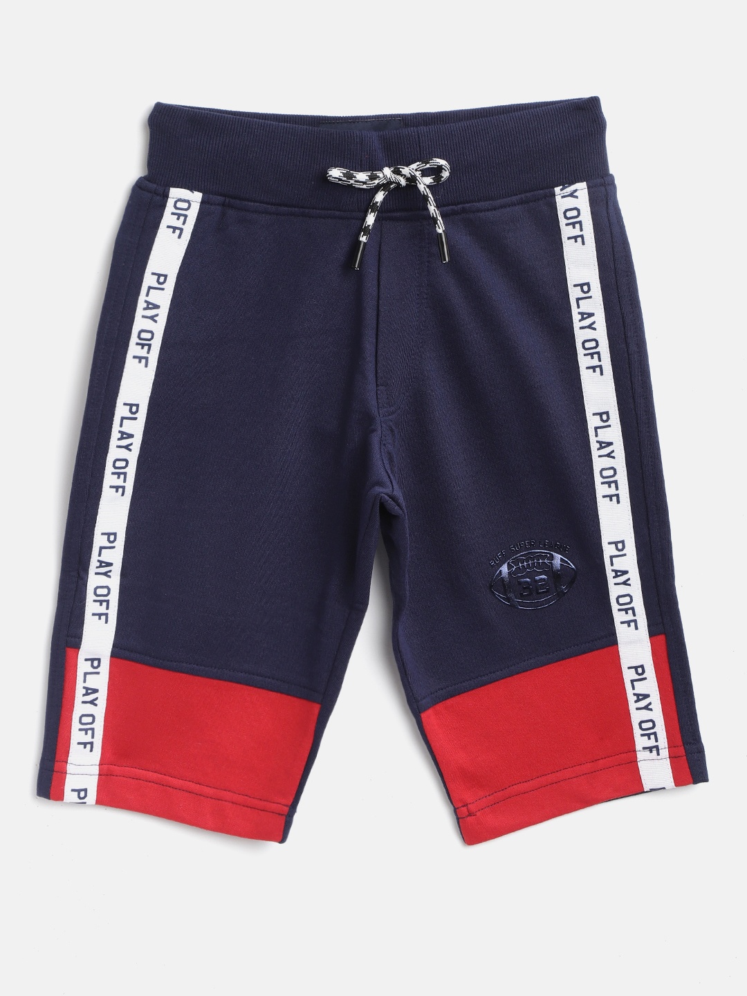 

RUFF Boys Navy Blue & Red Colourblocked Slim Fit Shorts with Printed Detail