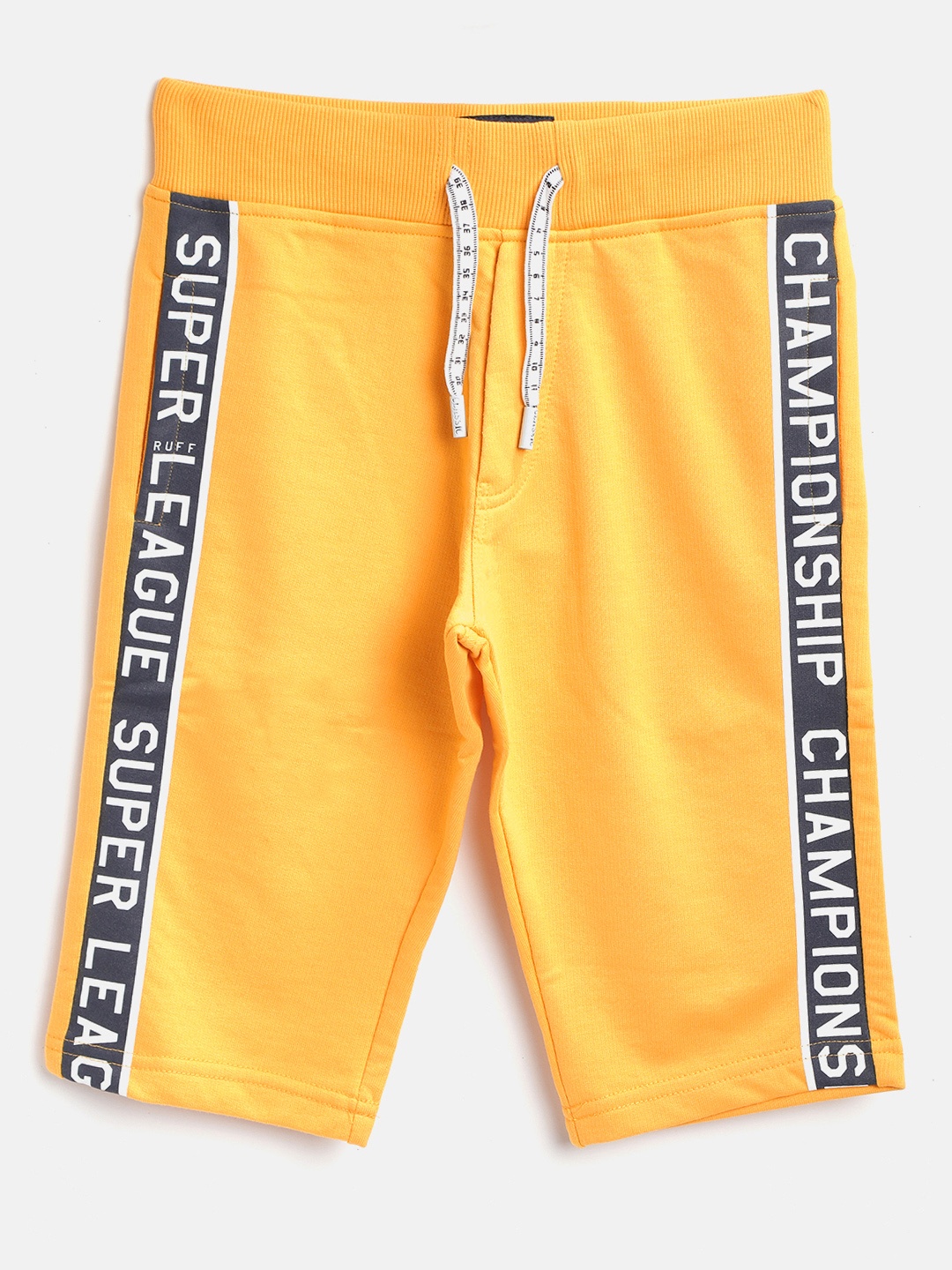 

RUFF Boys Yellow Solid Slim Fit Shorts with Side Print Detail