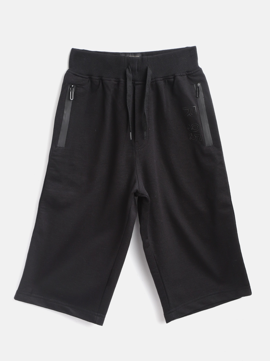 

RUFF Boys Black Solid Slim Fit Regular Shorts with Side Striped Detail
