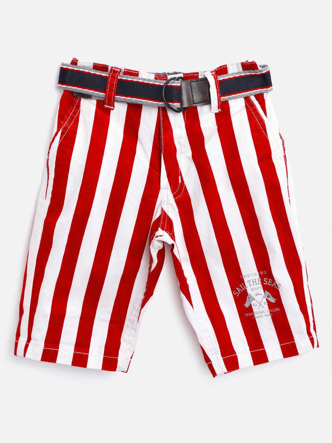 

RUFF Boys Red & White Candy Stripe Slim Fit Shorts with Belt