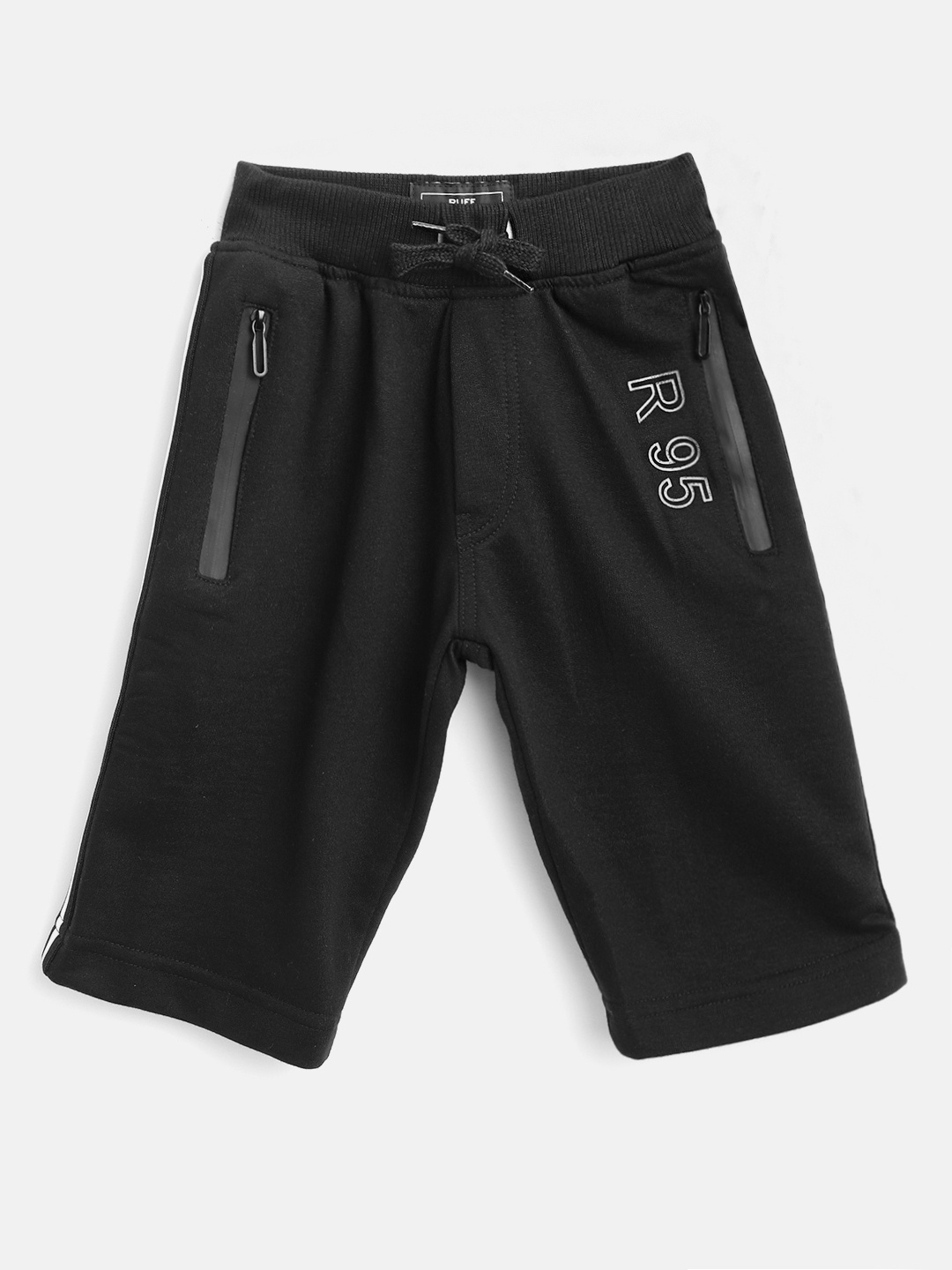 

RUFF Boys Black Solid Slim Fit Shorts with Side Stripe