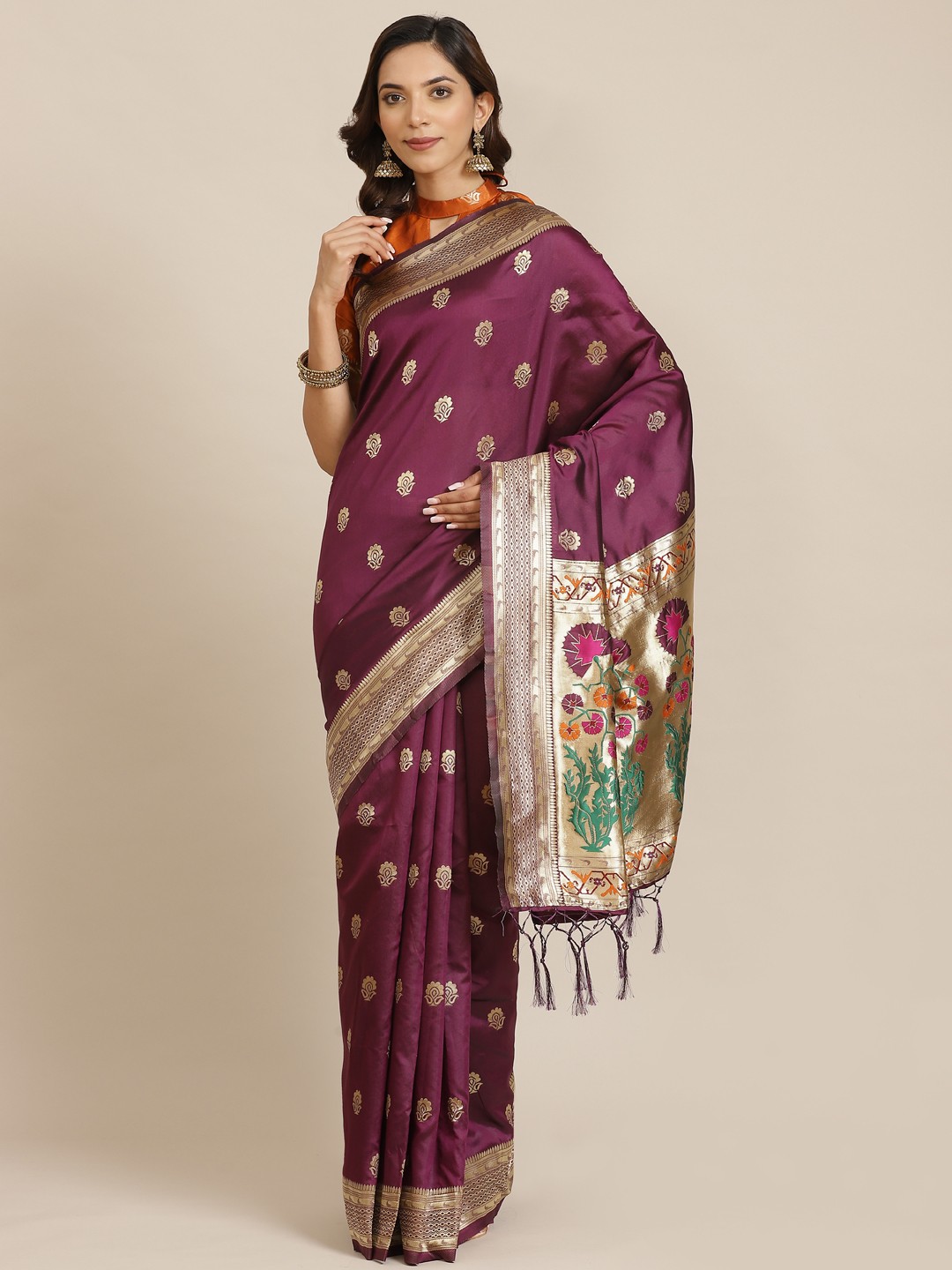 

Saree mall Purple & Golden Woven Design Banarasi Saree