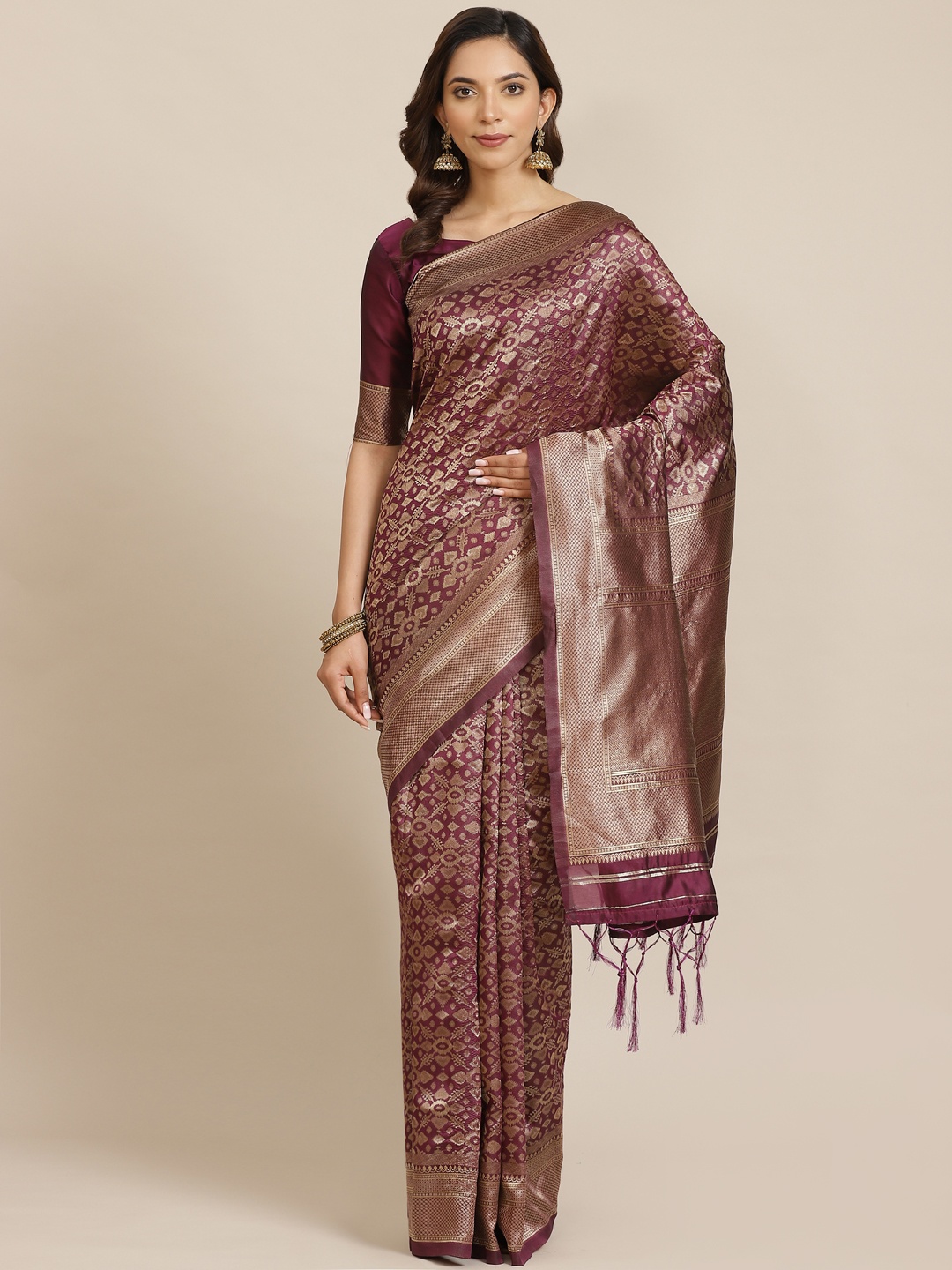 

Saree mall Purple & Golden Woven Design Banarasi Saree