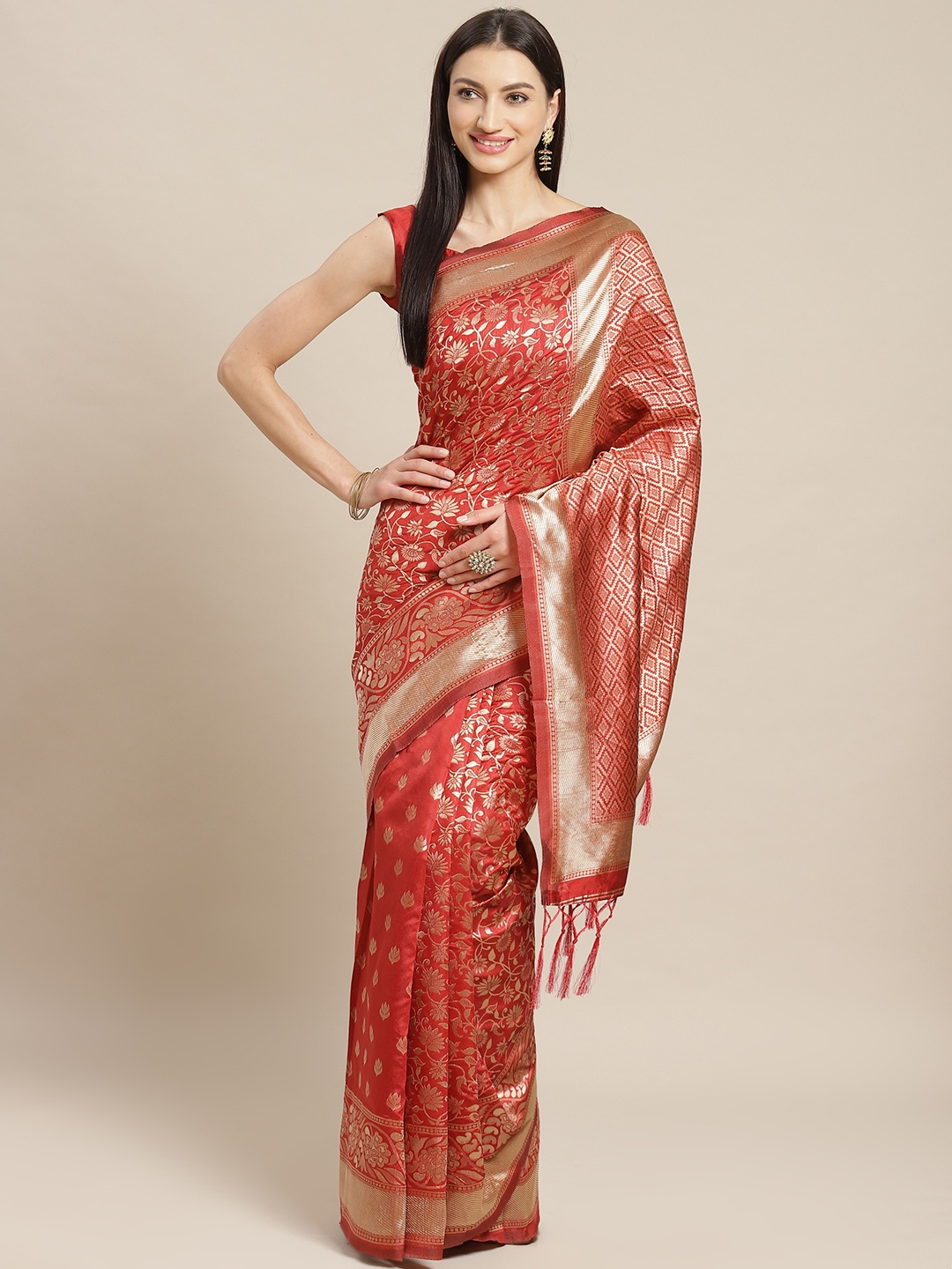 

Saree mall Maroon & Golden Woven Design Banarasi Saree