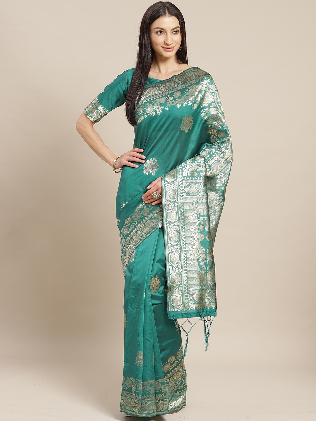 

Saree mall Green Woven Design Banarasi Saree