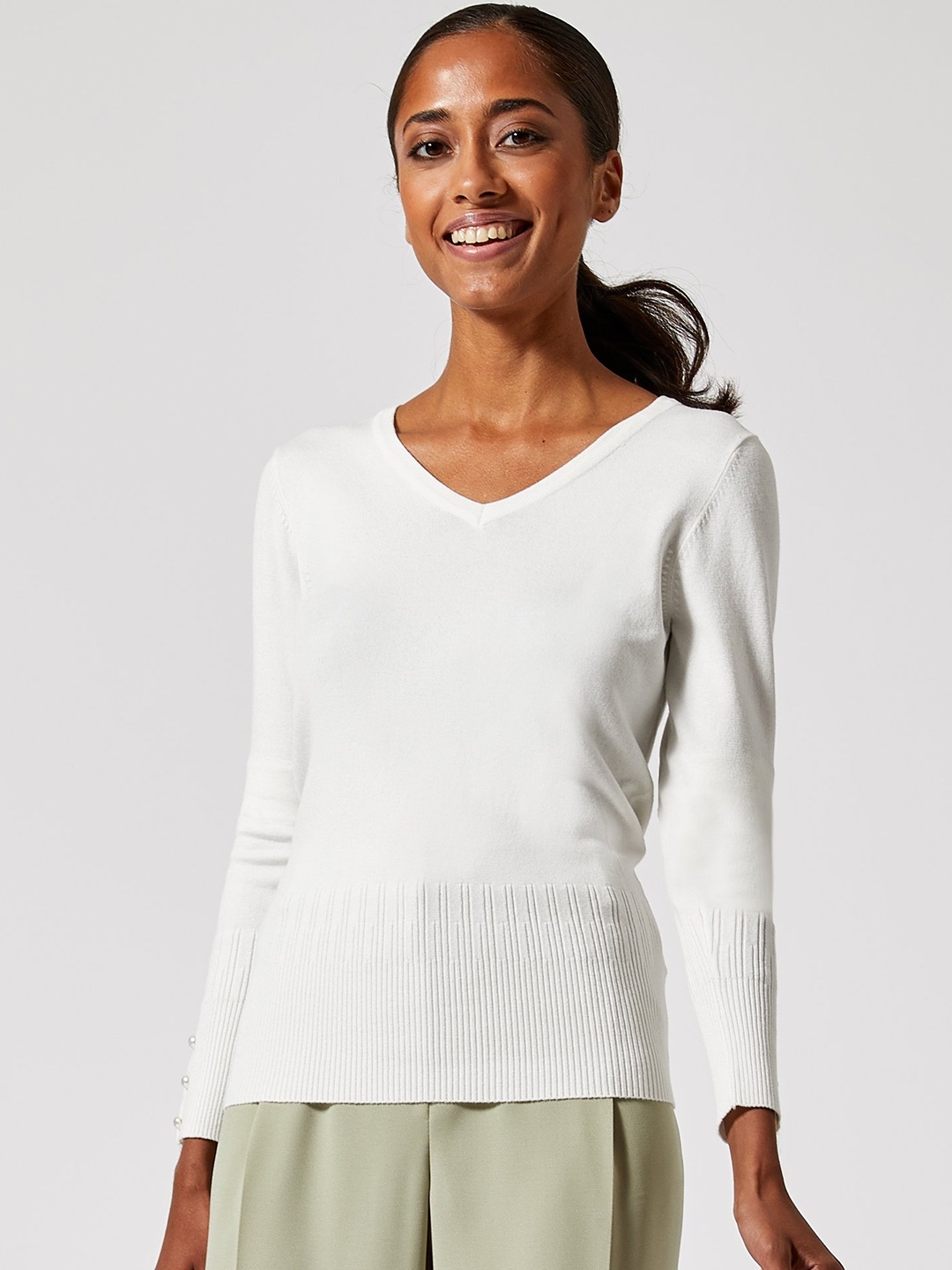 

DOROTHY PERKINS Women White Solid Sustainable Viscose Pullover Sweater