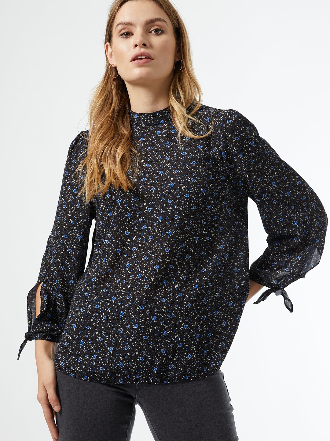 

DOROTHY PERKINS Women Black & Blue Floral Printed Top