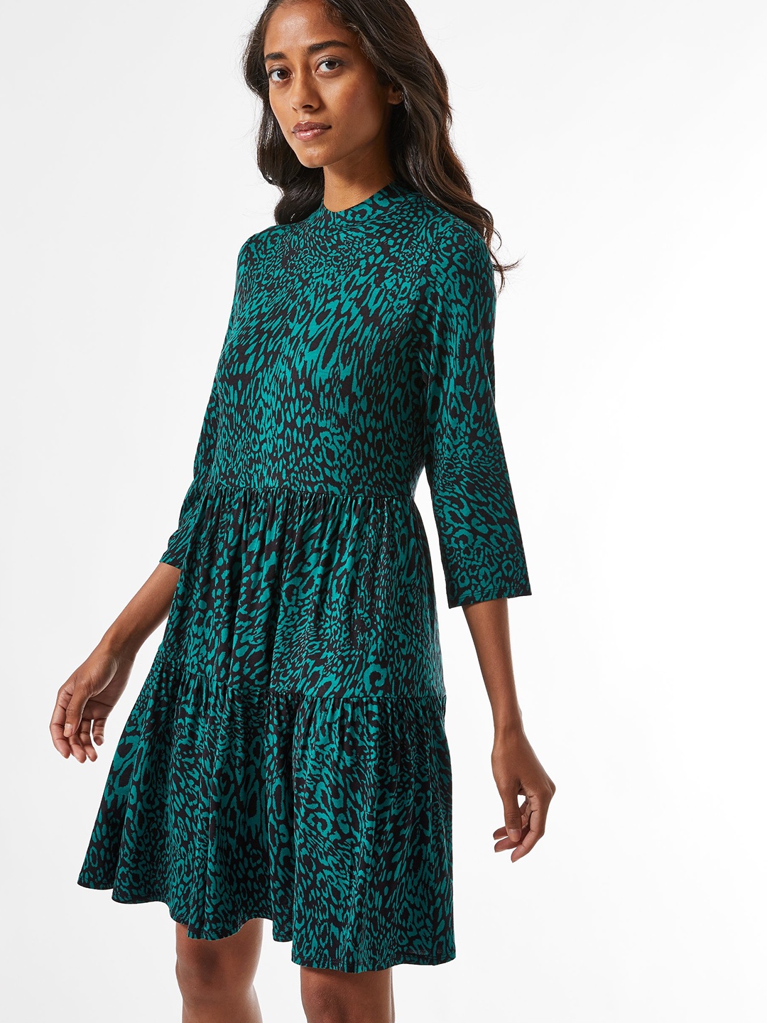 

DOROTHY PERKINS Women Navy Blue Animal Printed Tiered A-Line Dress