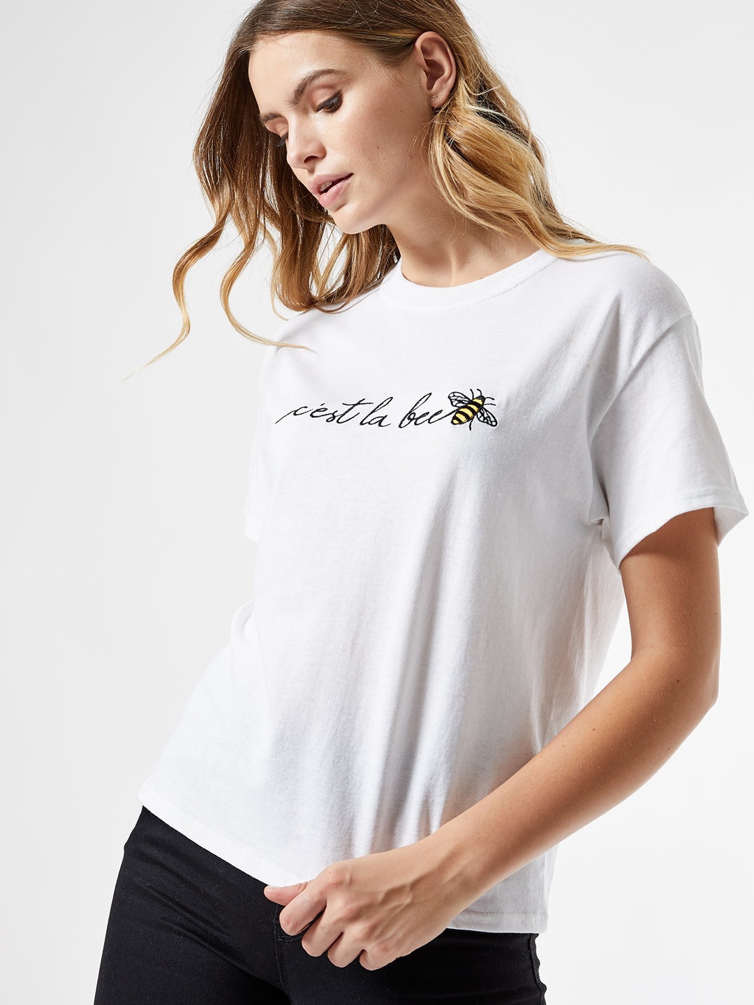 

DOROTHY PERKINS Women White Solid Round Neck Pure Cotton T-shirt