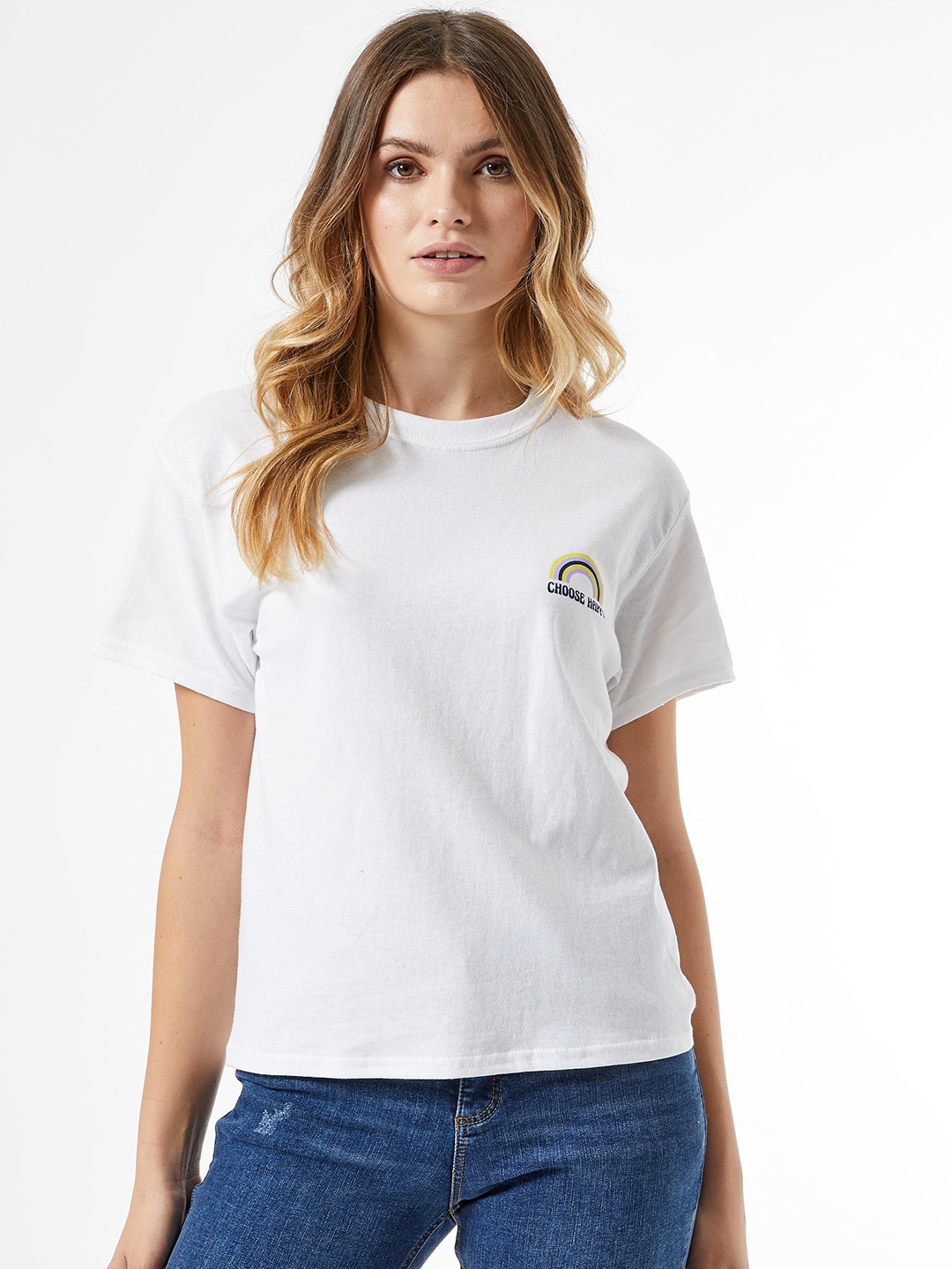

DOROTHY PERKINS Women White Solid Round Neck Pure Cotton T-shirt