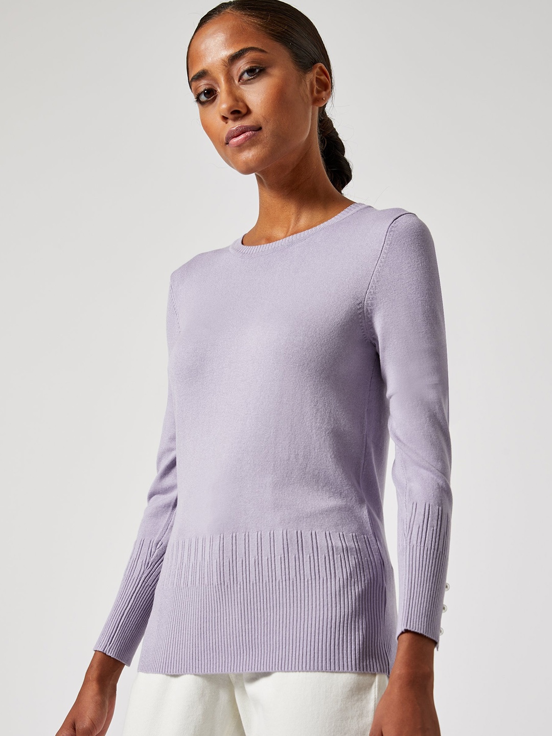 

DOROTHY PERKINS Women Lavender Solid Petite Sustainable Pullover Sweater