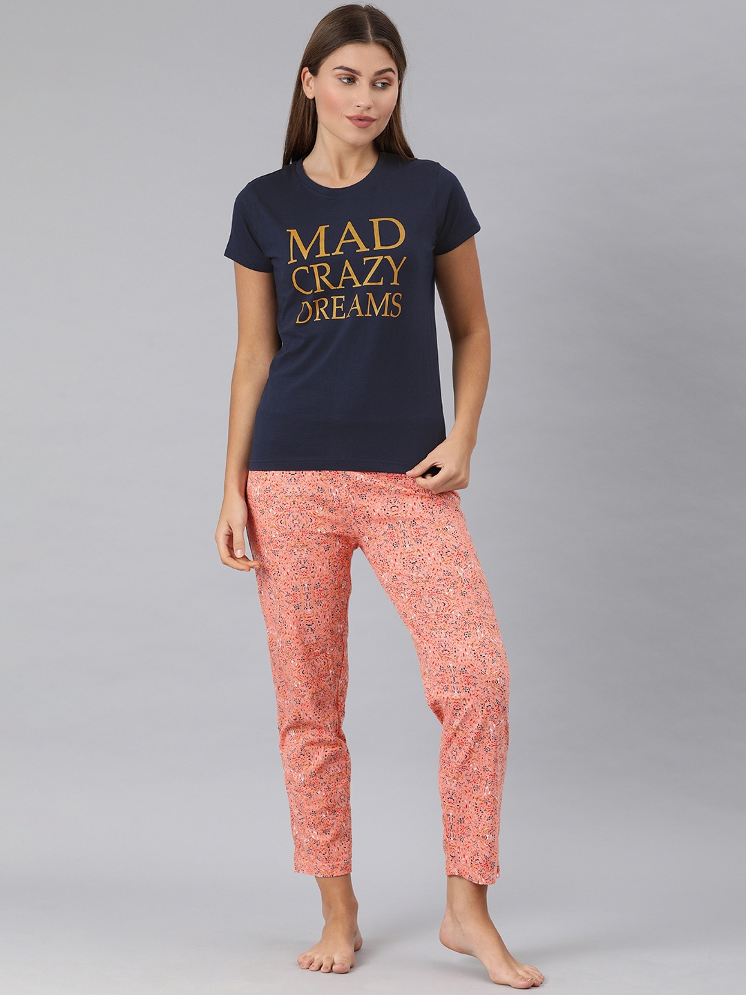 

Enviously Young Women Navy Blue & Pink Printed Night suit